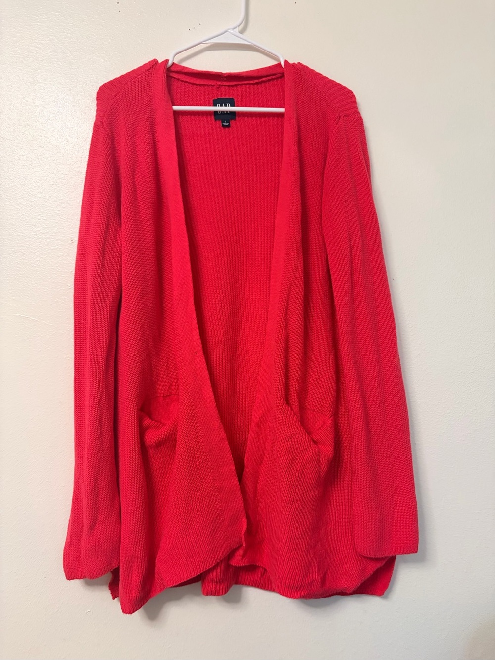 GAP Hot Pink Knitted Open Front Long Line Cardigan Sweater Cotton Blend Large
